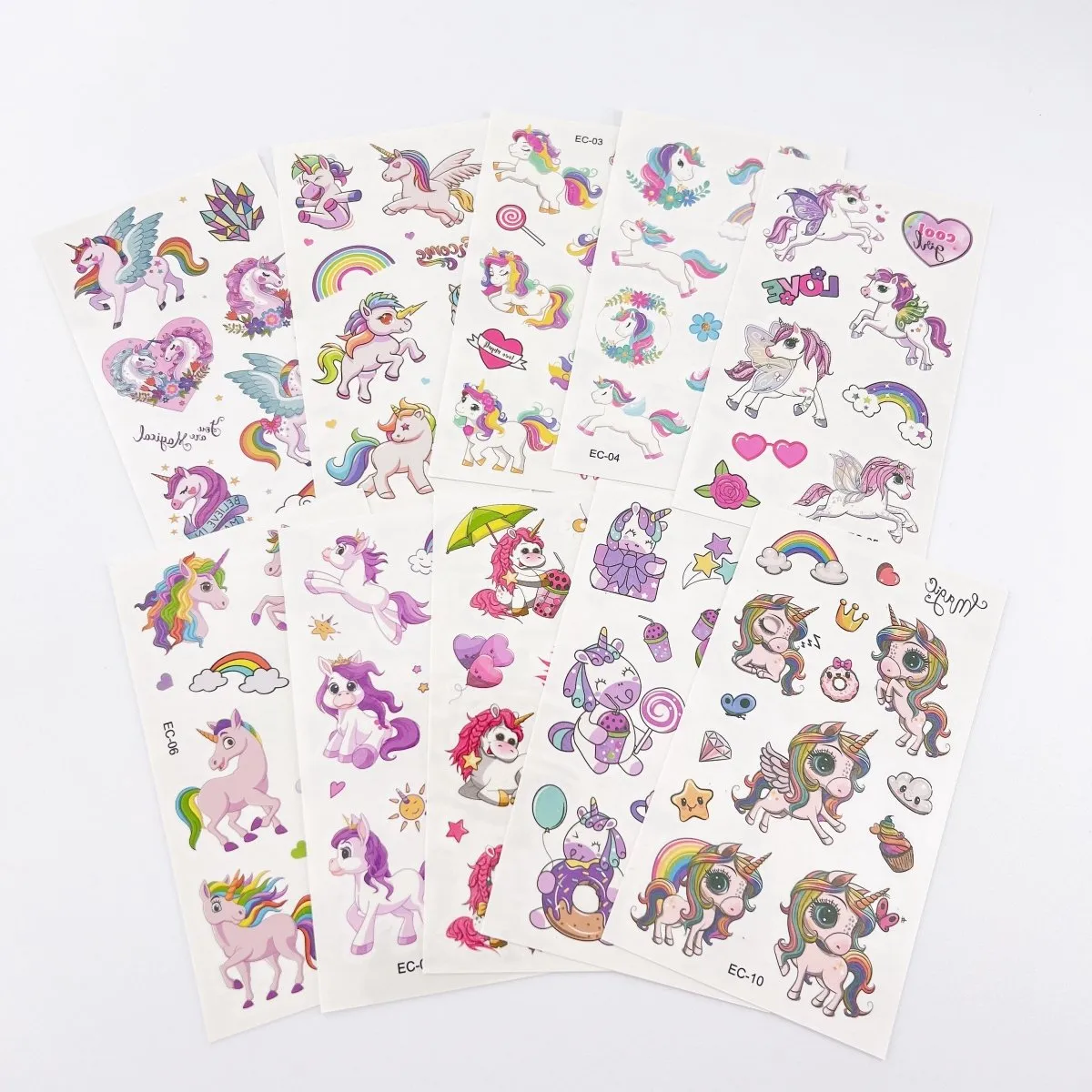 10 Sheets Cartoon Tattoos for Kids Party Supplies Unicorn Temporary Tattoos