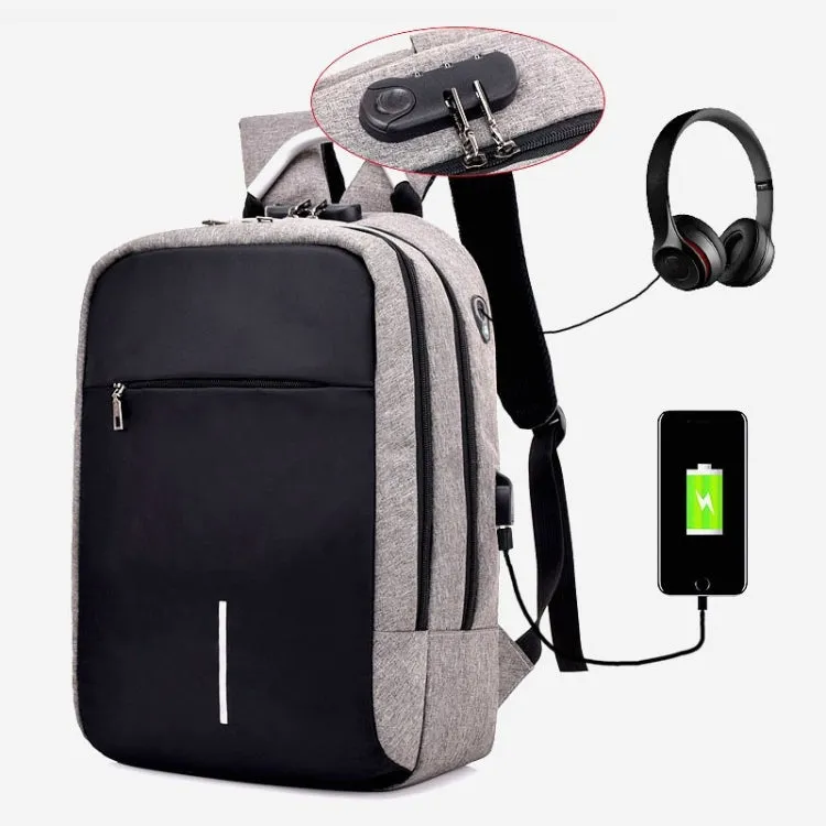 16 inch Men Password Lock Backpack Business Casual Anti-Theft Computer Bag With External USB Port(Black)