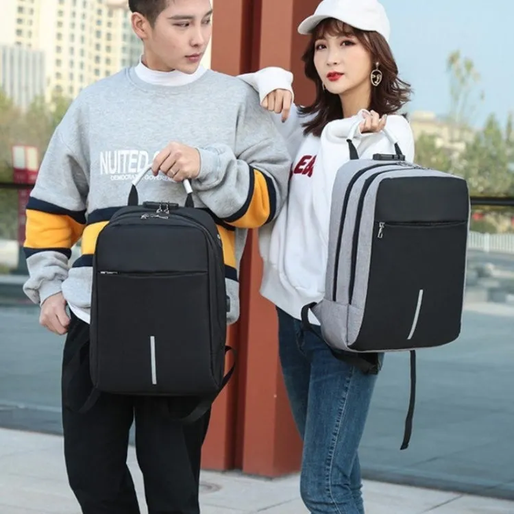 16 inch Men Password Lock Backpack Business Casual Anti-Theft Computer Bag With External USB Port(Black)