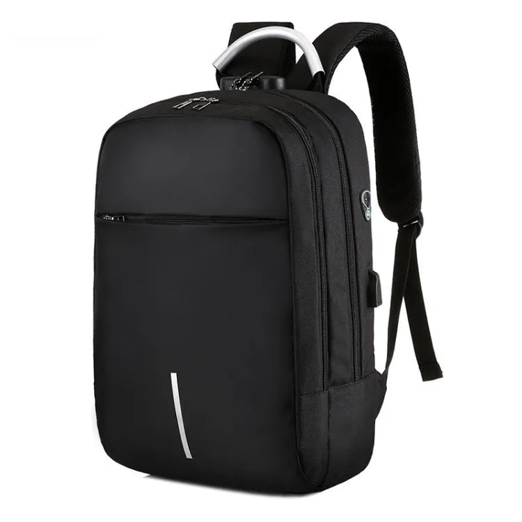 16 inch Men Password Lock Backpack Business Casual Anti-Theft Computer Bag With External USB Port(Black)