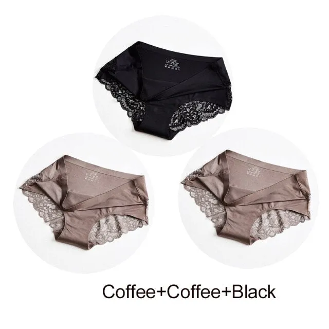 3 Pack Hollow Out Women's Panties Ice Silk Underwear Seamless Solid Sports Briefs Low Waist Underpants Lingerie Set