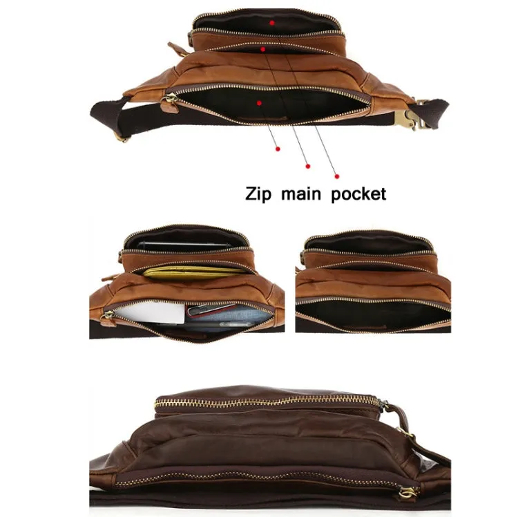 6364 Men Casual Messenger Chest Bag Retro Leather Multifunctional Waist Bag(Brown)