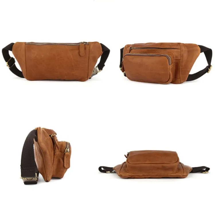 6364 Men Casual Messenger Chest Bag Retro Leather Multifunctional Waist Bag(Brown)