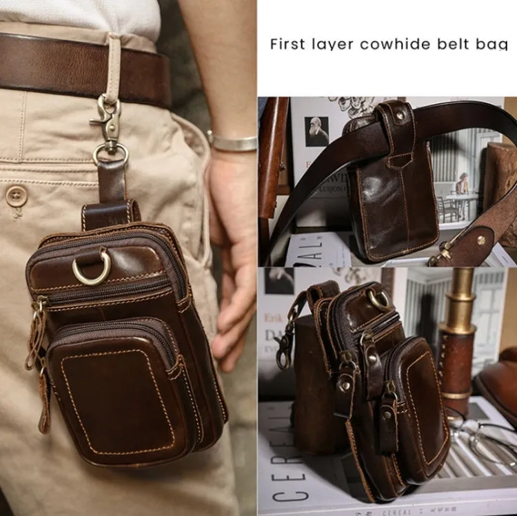 6386 Men Retro Cowhide Multifunctional Sports Belt Waist Bag(Brown)