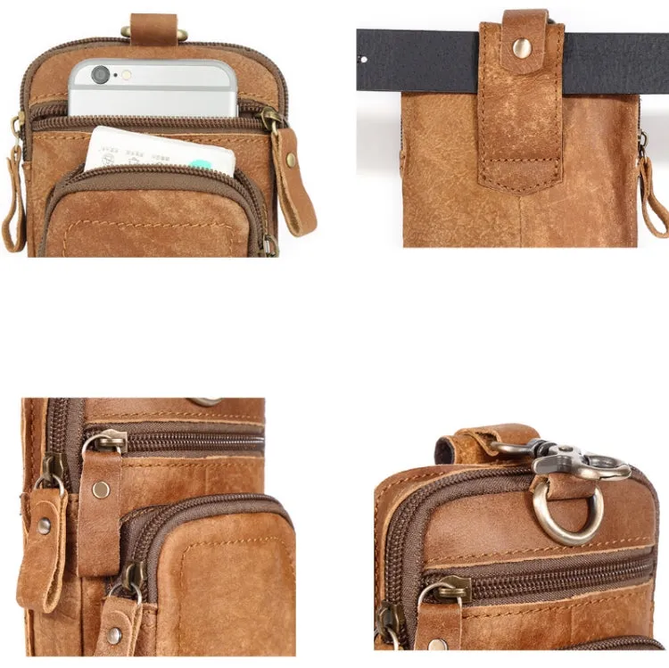 6386 Men Retro Cowhide Multifunctional Sports Belt Waist Bag(Brown)