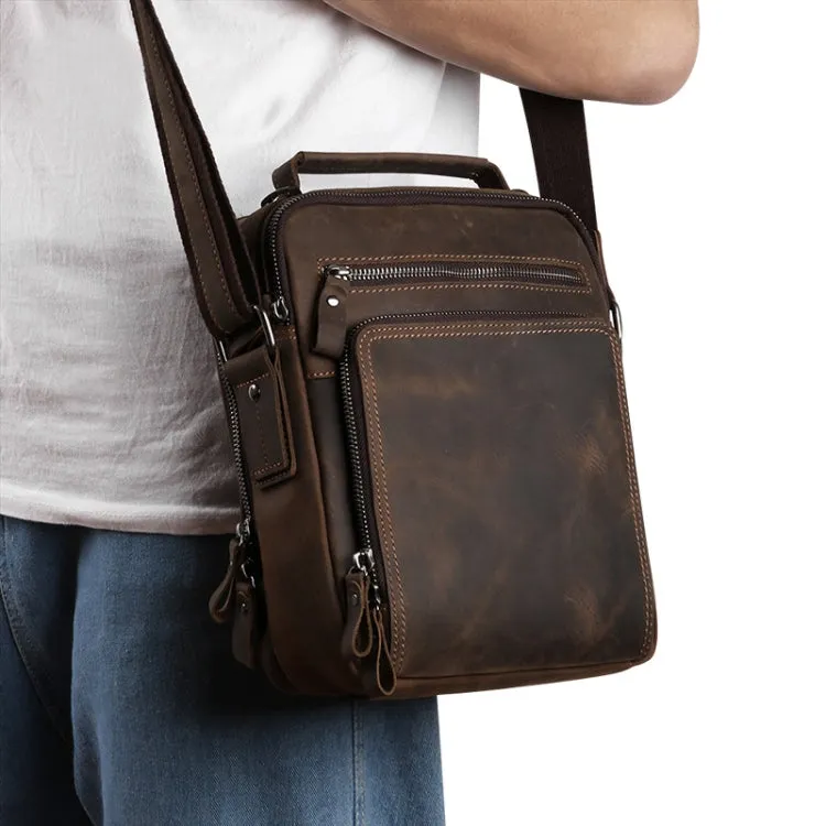 6479 Men Casual Large-Capacity One-Shoulder Messenger Leather Bag(Crazy Horse Texture Brown)