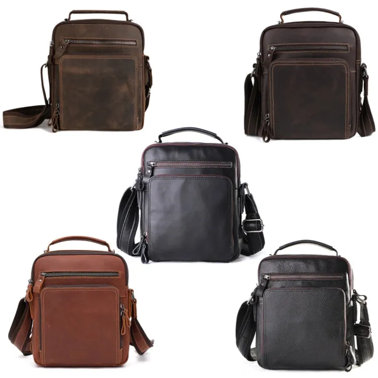 6479 Men Casual Large-Capacity One-Shoulder Messenger Leather Bag(Crazy Horse Texture Brown)