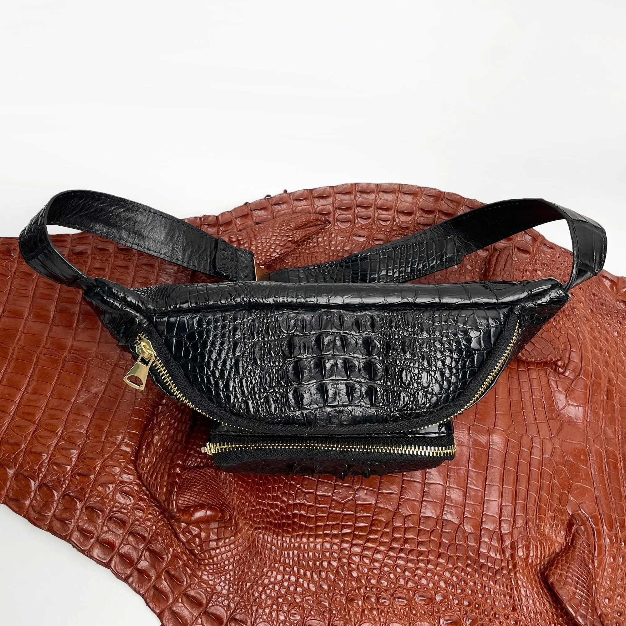 Alligator Men‘s Leather Waistbag, Leather Fanny Pack, Minimalist Fanny Belt Bag, Motorcycle Chest Bag Christmas Gift For Men