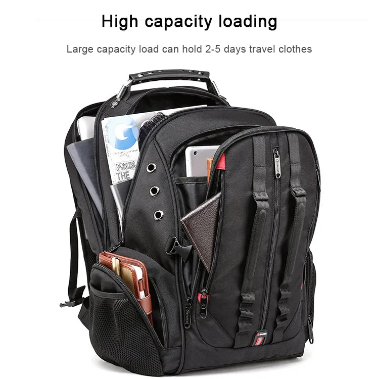 BANGE Waterproof Travel Men Backpack Rechargeable Large Capacity Shoulders Bag with Earplug Hole (Black)