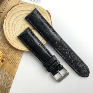 Black Ostrich Skin Watch Strap For Men | Ostrich Leather Wristwatch Strap Quick Release Buckle | DH-34