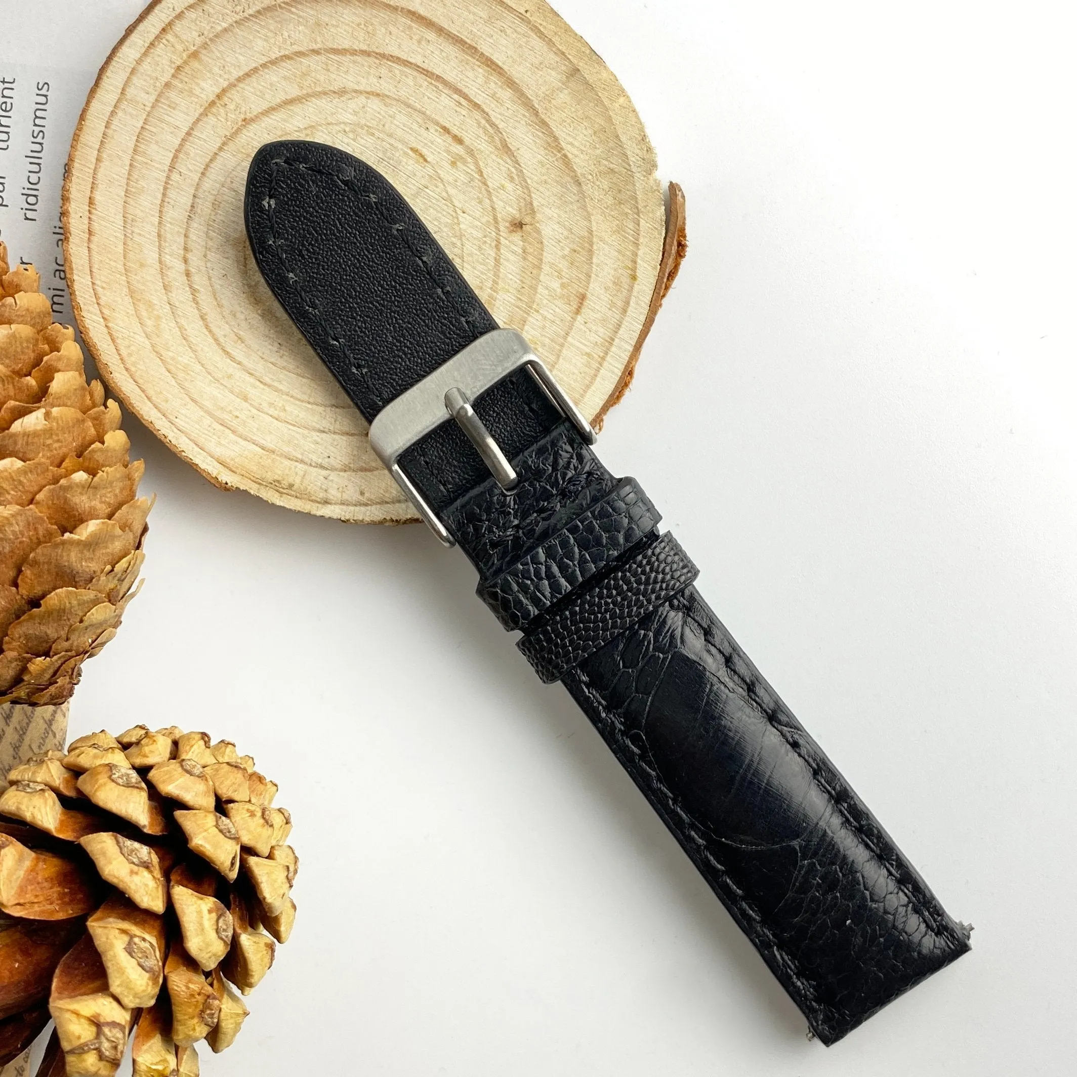 Black Ostrich Skin Watch Strap For Men | Ostrich Leather Wristwatch Strap Quick Release Buckle | DH-34