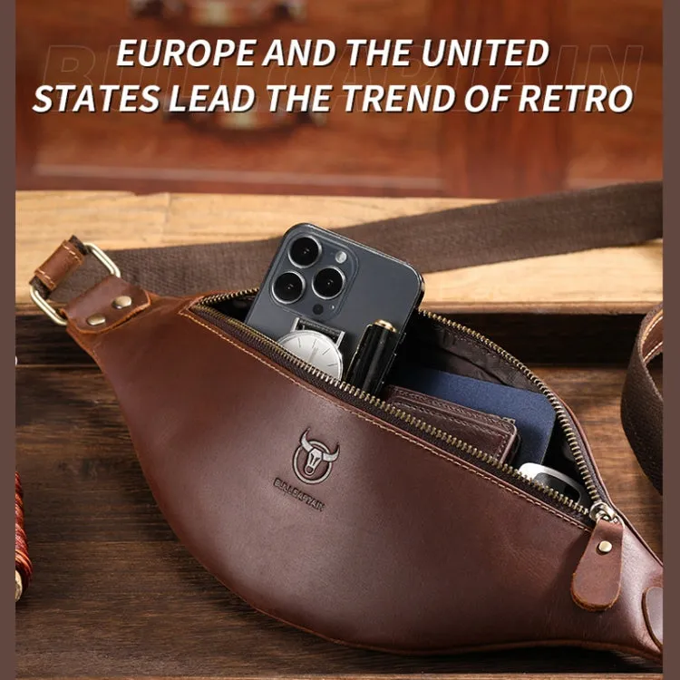 Bull Captain Retro Crazy Horse Leather Men Waist Bag Shoulder Bag Crossbody Bag(Coffee)