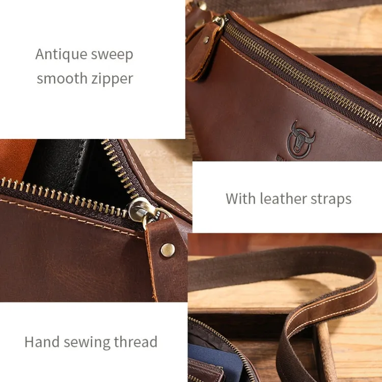 Bull Captain Retro Crazy Horse Leather Men Waist Bag Shoulder Bag Crossbody Bag(Coffee)