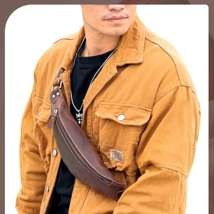 Bull Captain Retro Crazy Horse Leather Men Waist Bag Shoulder Bag Crossbody Bag(Coffee)