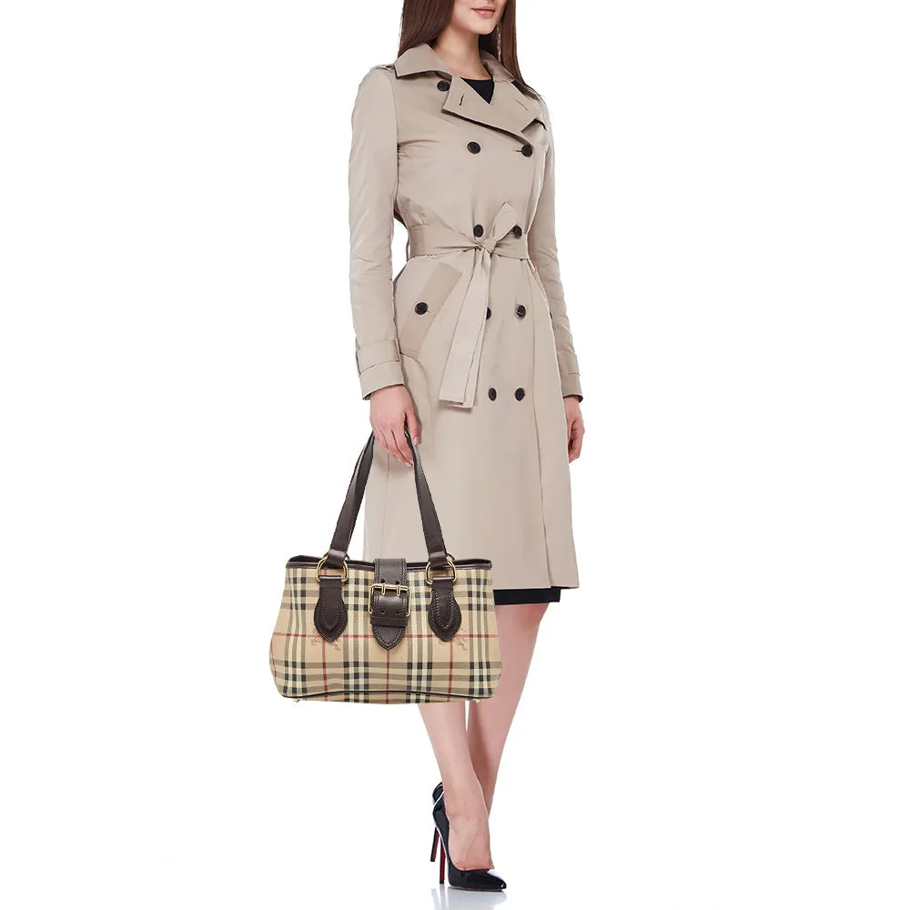 BURBERRY Brown/Beige Haymarket Coated Canvas and Leather Eden Tote