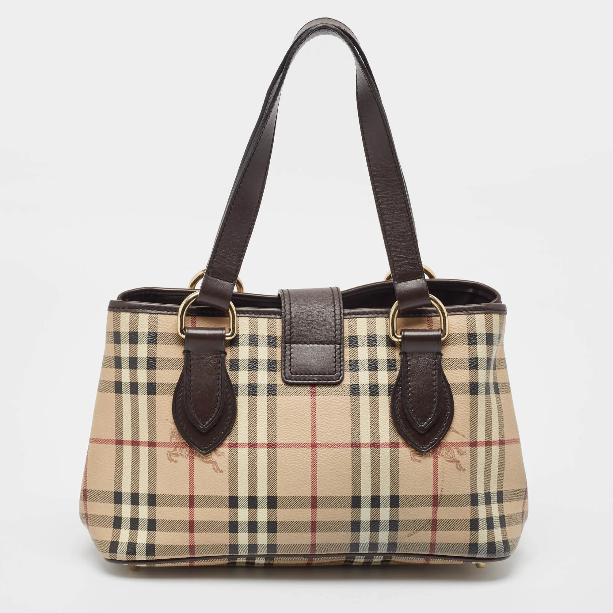 BURBERRY Brown/Beige Haymarket Coated Canvas and Leather Eden Tote