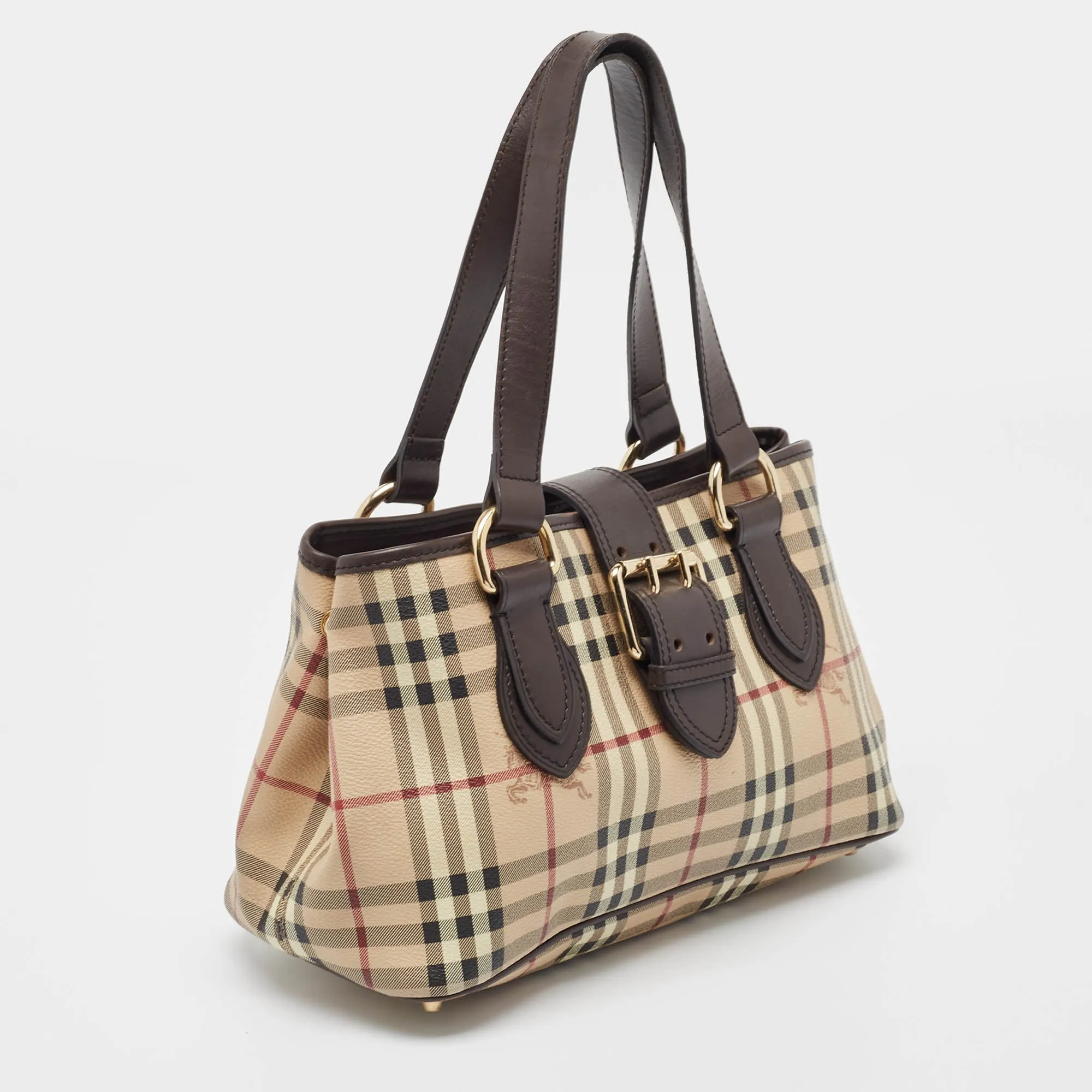 BURBERRY Brown/Beige Haymarket Coated Canvas and Leather Eden Tote