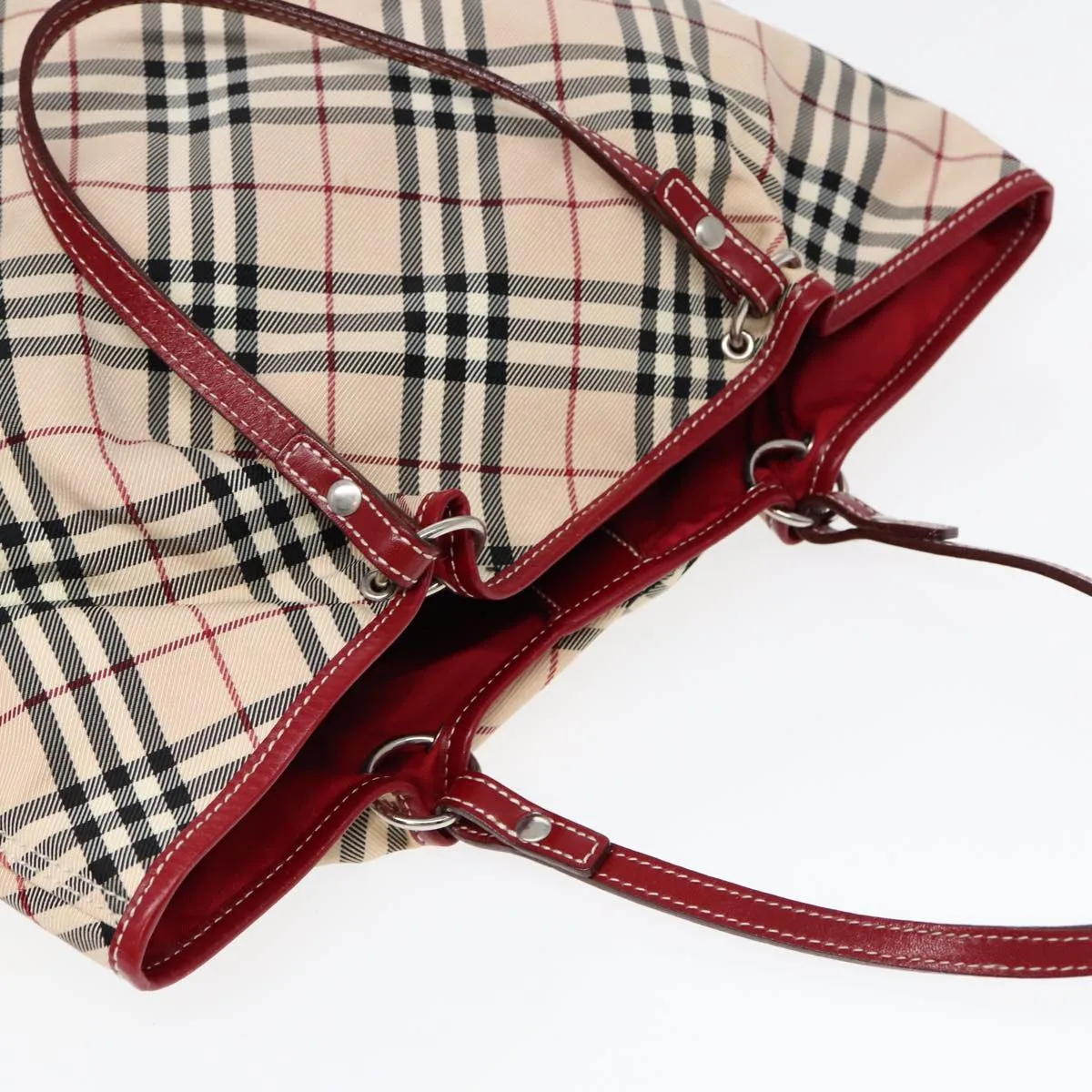 BURBERRY Nova Check Blue Label Tote Bag Canvas Beige Red  ti1998