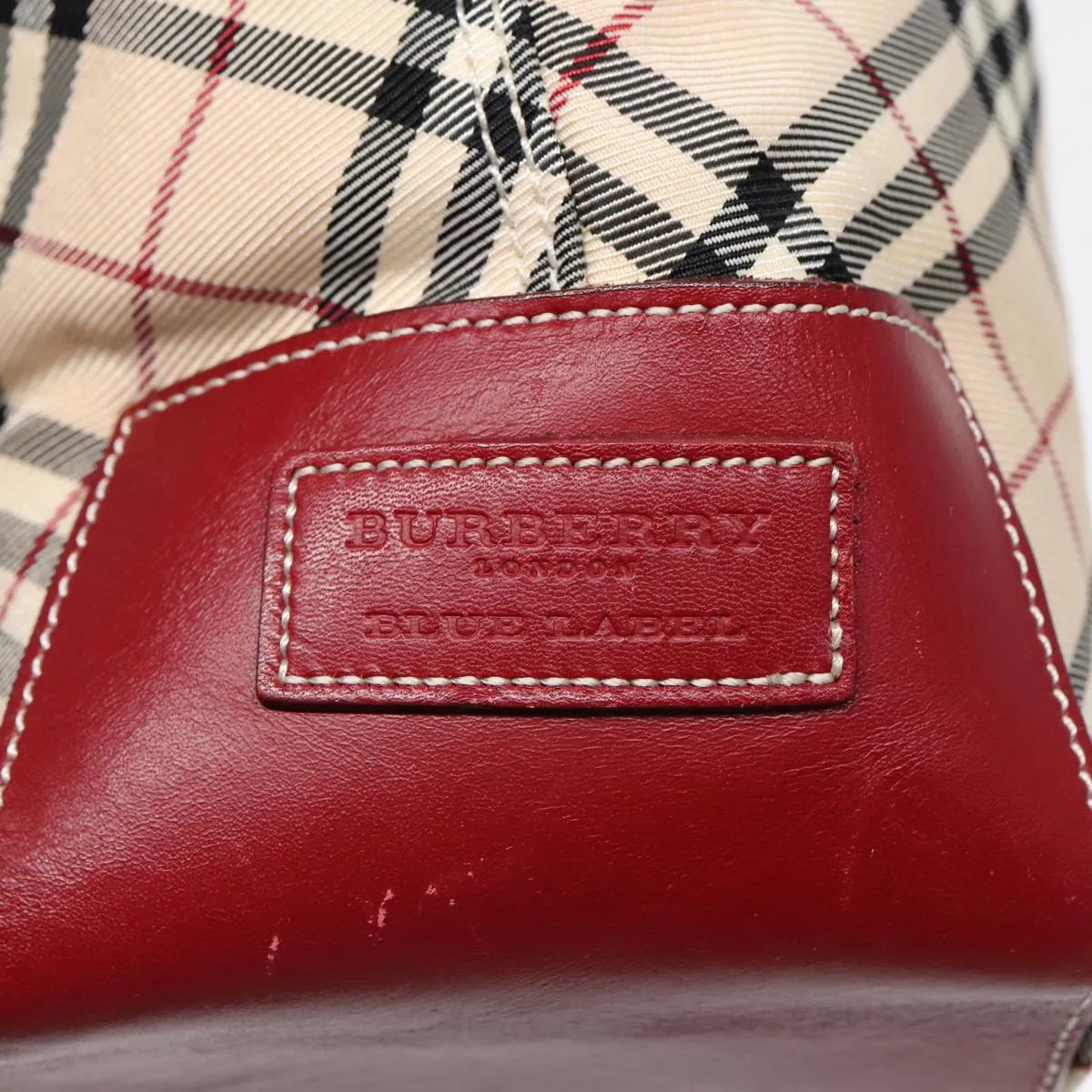 BURBERRY Nova Check Blue Label Tote Bag Canvas Beige Red  ti1998