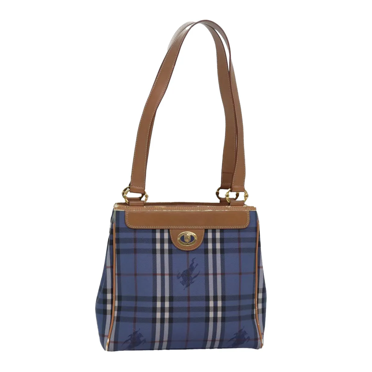 BURBERRYSs Nova Check Tote Bag PVC Leather Blue  81458