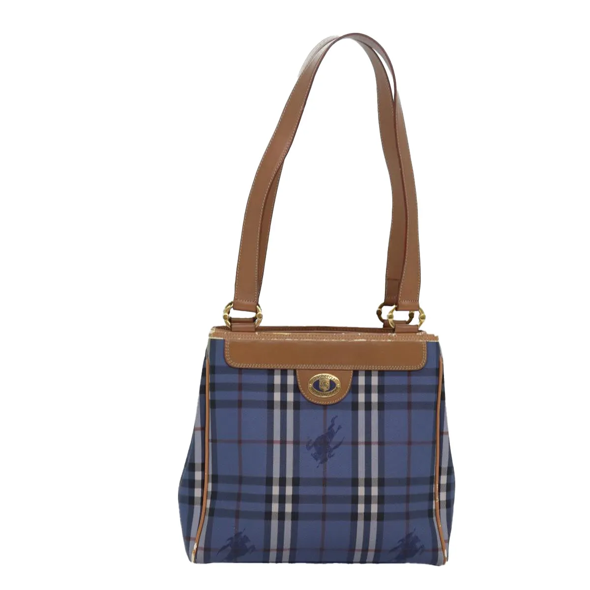 BURBERRYSs Nova Check Tote Bag PVC Leather Blue  81458