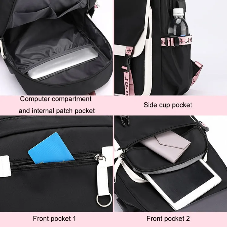 Casual Outdoor Traveling Backpack Schoolbag Simple Multi-Layer Computer Double Shoulder Bag(Black With Pink)