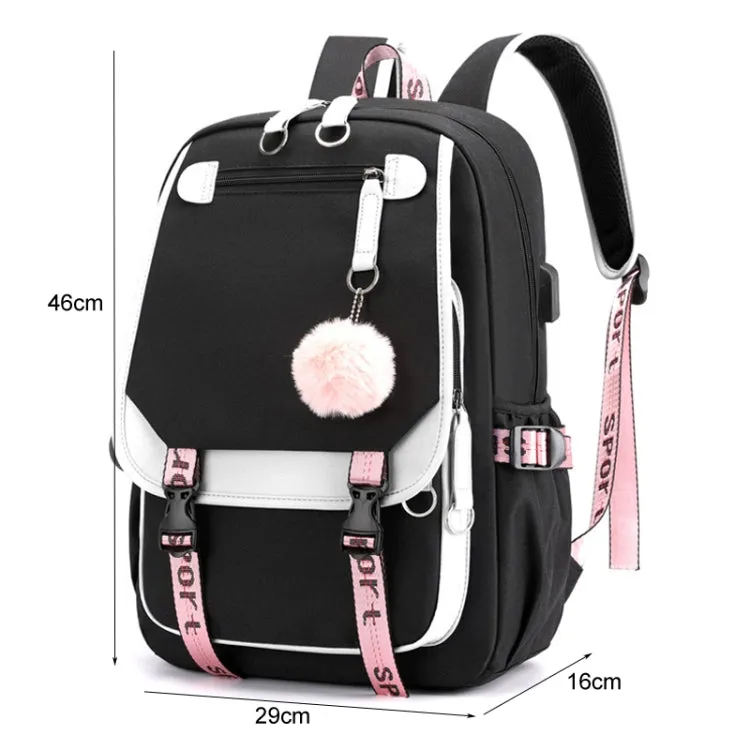 Casual Outdoor Traveling Backpack Schoolbag Simple Multi-Layer Computer Double Shoulder Bag(Black With Pink)