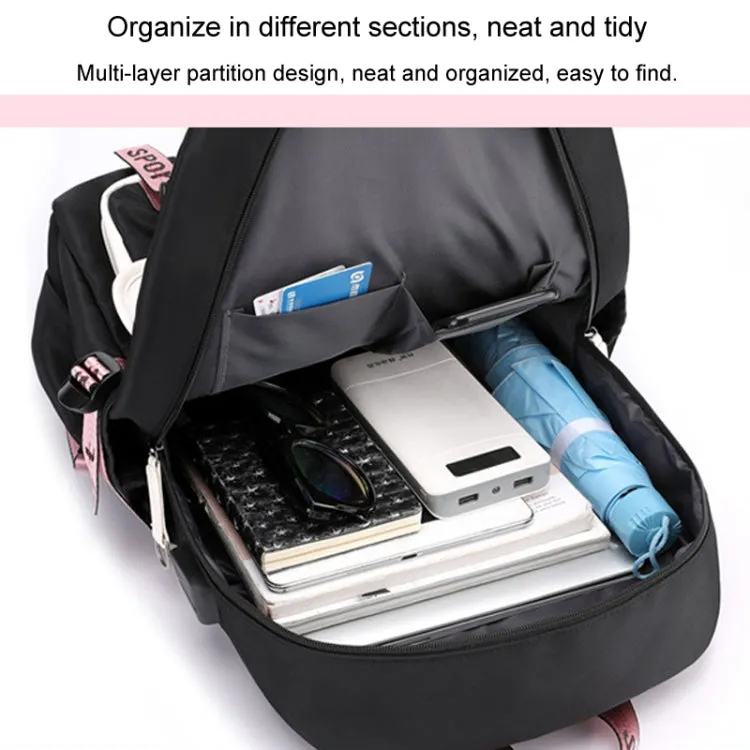 Casual Outdoor Traveling Backpack Schoolbag Simple Multi-Layer Computer Double Shoulder Bag(Black With Pink)