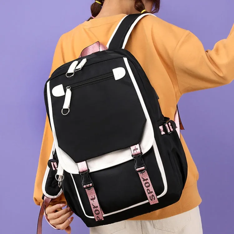 Casual Outdoor Traveling Backpack Schoolbag Simple Multi-Layer Computer Double Shoulder Bag(Black With Pink)