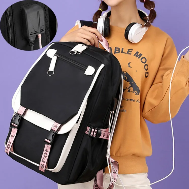 Casual Outdoor Traveling Backpack Schoolbag Simple Multi-Layer Computer Double Shoulder Bag(Black With Pink)