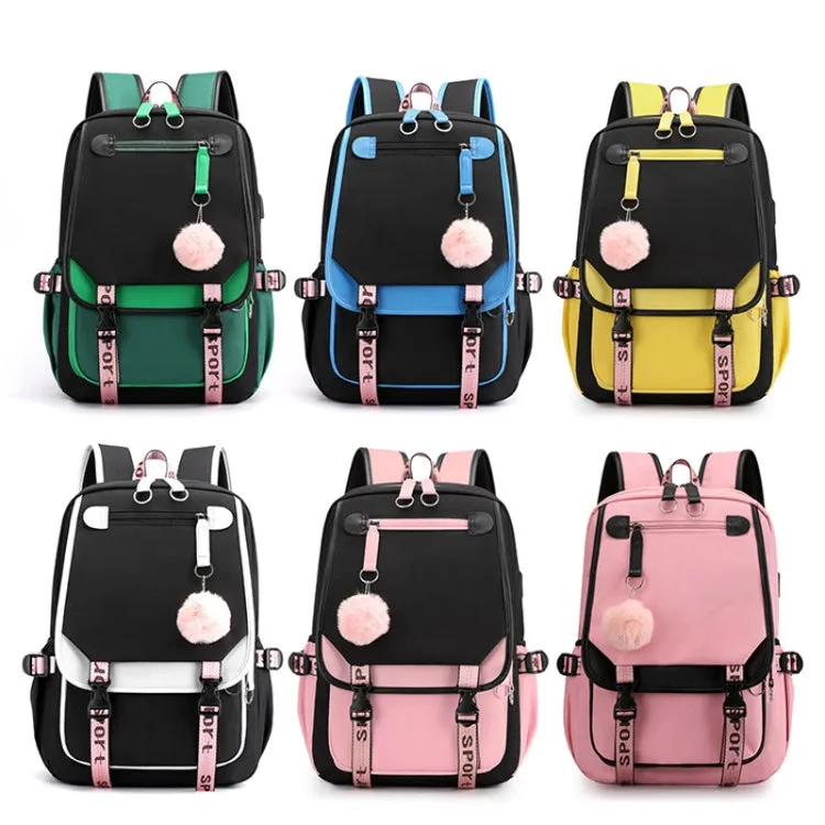 Casual Outdoor Traveling Backpack Schoolbag Simple Multi-Layer Computer Double Shoulder Bag(Black With Pink)