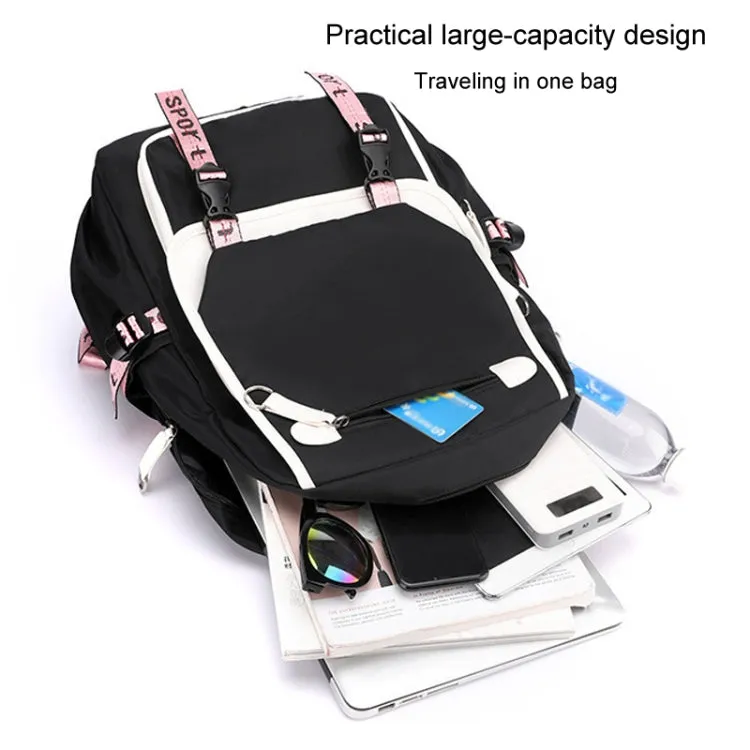 Casual Outdoor Traveling Backpack Schoolbag Simple Multi-Layer Computer Double Shoulder Bag(Black With Pink)