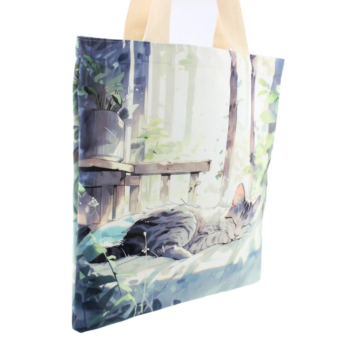 Cat Tote Bag Two Side Printed Flannel Fabric Material Women Shoulder Bag