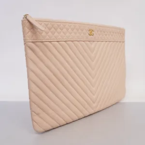 CHANEL  Clutch Bag V Stitch Women's Caviar Leather Clutch Bag Pink