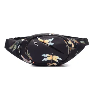 Color Printing Multi-function Casual Pockets Ladies Outdoor Purse Waist Bag(Dragonfly Pattern)