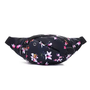 Color Printing Multi-function Casual Pockets Ladies Outdoor Purse Waist Bag(Lily pattern)