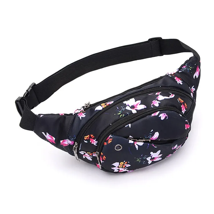 Color Printing Multi-function Casual Pockets Ladies Outdoor Purse Waist Bag(Lily pattern)