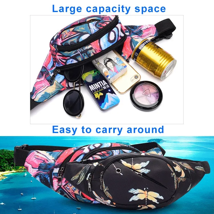 Color Printing Multi-function Casual Pockets Ladies Outdoor Purse Waist Bag(Lily pattern)