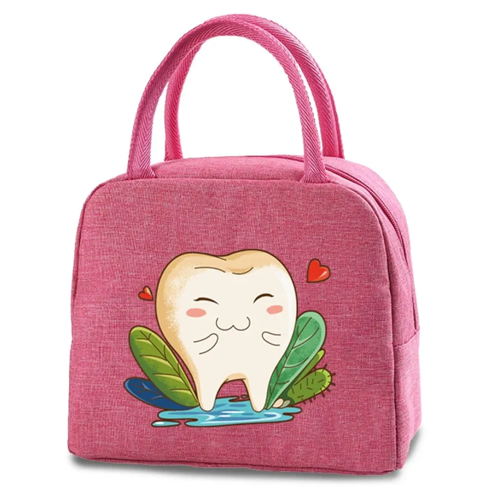 Dentist Multi Tooth Prints Pink Insulated Heat Lunch Bag