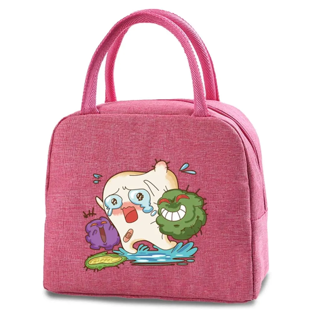 Dentist Multi Tooth Prints Pink Insulated Heat Lunch Bag