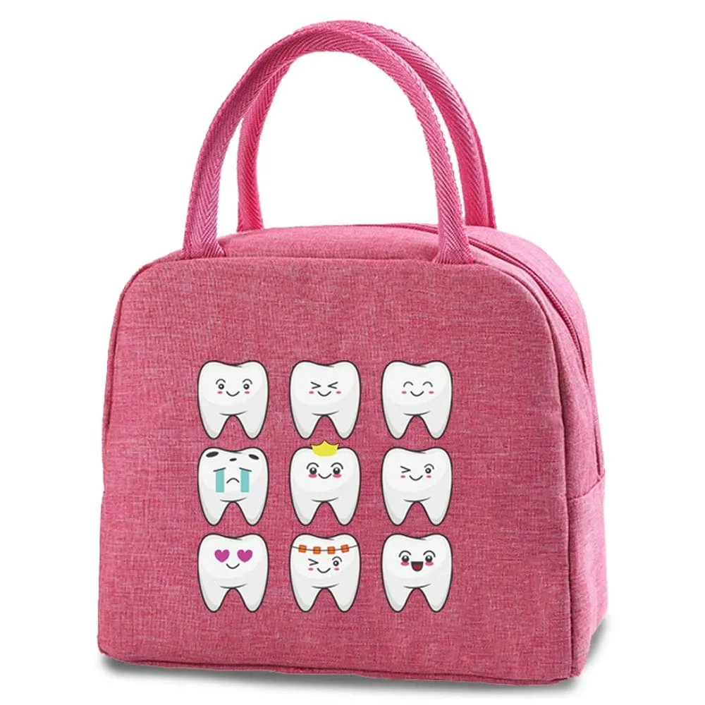 Dentist Multi Tooth Prints Pink Insulated Heat Lunch Bag