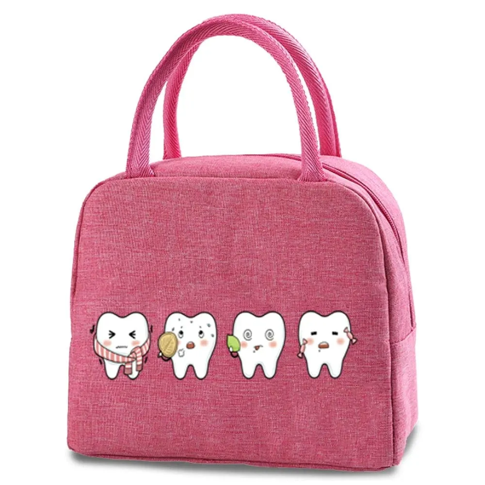 Dentist Multi Tooth Prints Pink Insulated Heat Lunch Bag