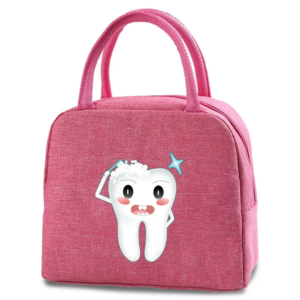 Dentist Multi Tooth Prints Pink Insulated Heat Lunch Bag