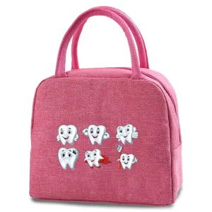 Dentist Multi Tooth Prints Pink Insulated Heat Lunch Bag