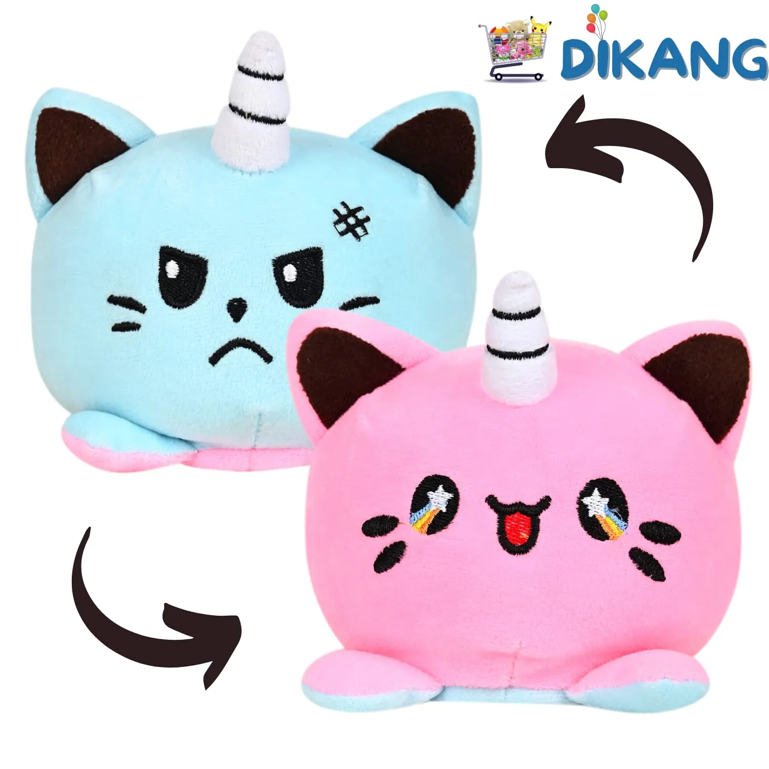 DIKANG Reversible Cat Plushie Soft Toys for Kids | Kids Soft Toy, Baby Toys, Birthday Gift for Girls and Boys | Plush Soft Toys for Kids (15 cm, Reversible Cat (Pink/Sky Blue))