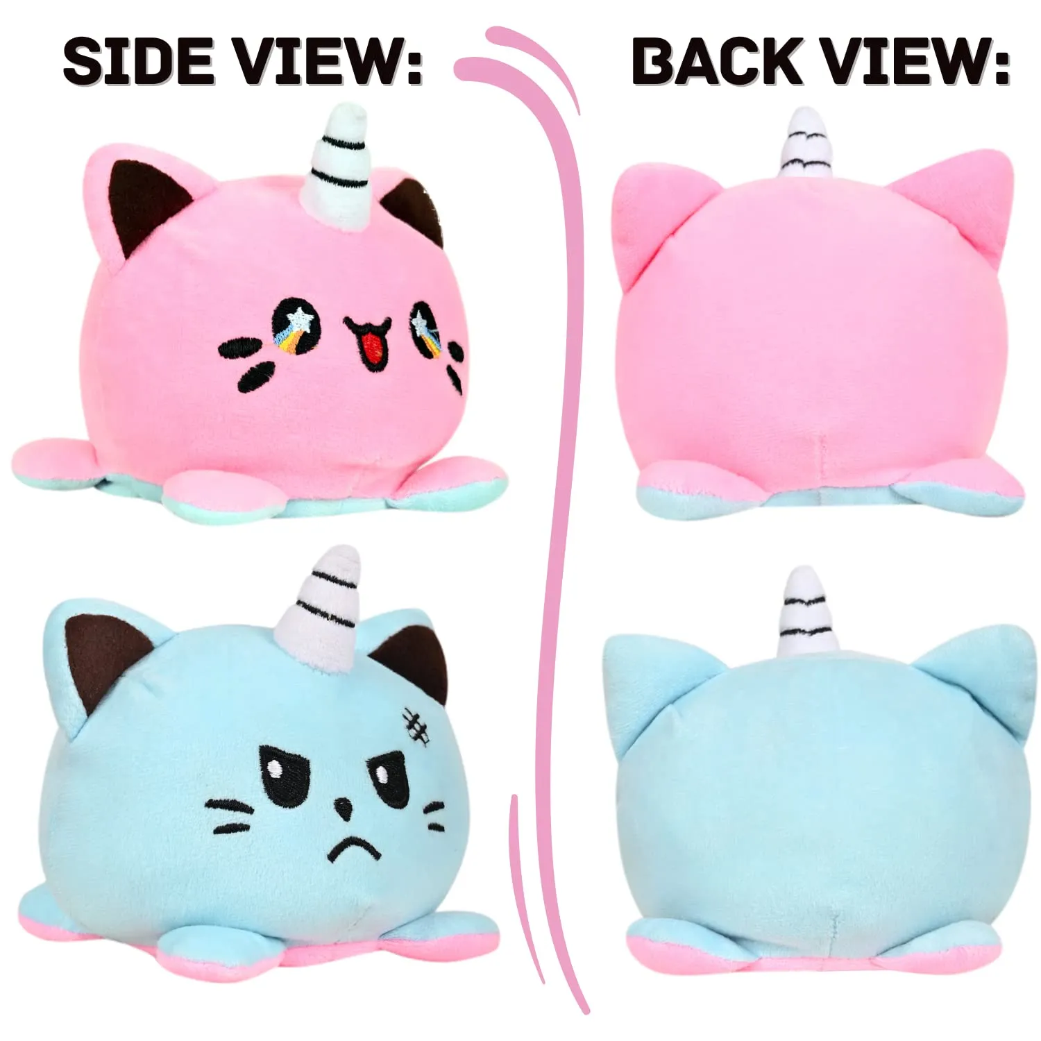 DIKANG Reversible Cat Plushie Soft Toys for Kids | Kids Soft Toy, Baby Toys, Birthday Gift for Girls and Boys | Plush Soft Toys for Kids (15 cm, Reversible Cat (Pink/Sky Blue))