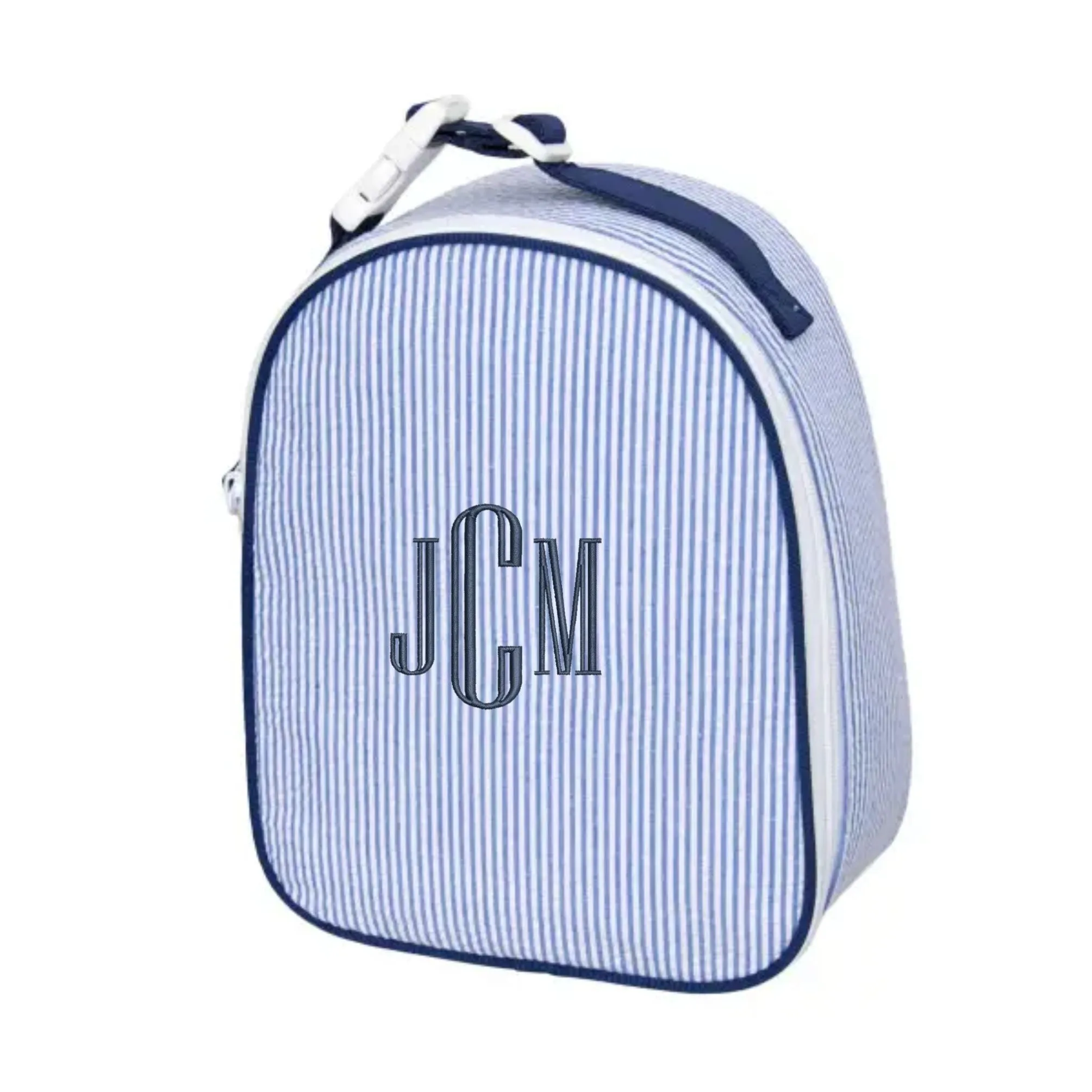 Embroidered Monogram Kids Seersucker Lunch Bag