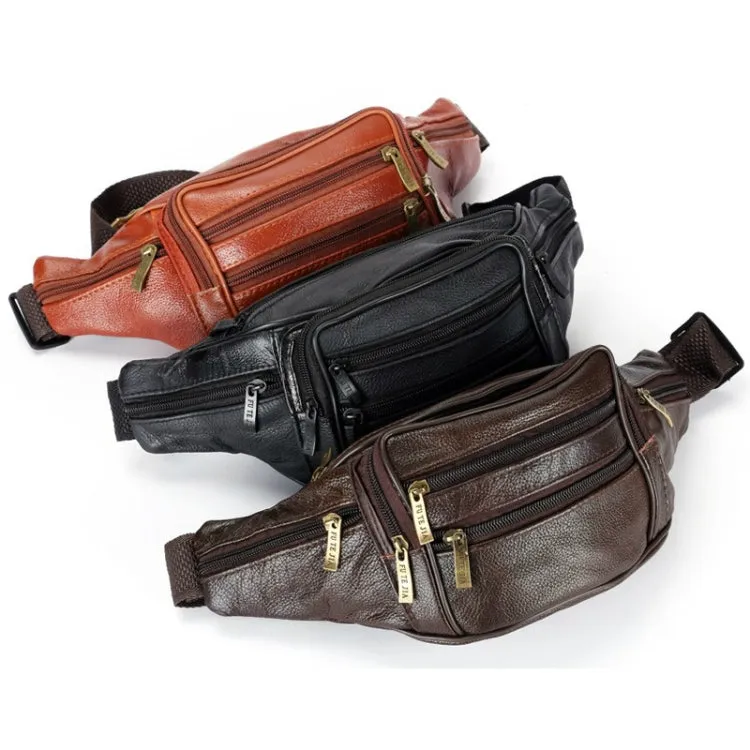 Fashion Men Leather Waist Bags Travel Necessity Organizer Mobile Phone Bag(Black)