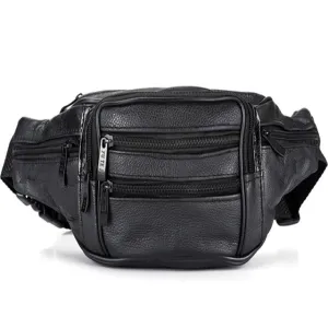 Fashion Men Leather Waist Bags Travel Necessity Organizer Mobile Phone Bag(Black)