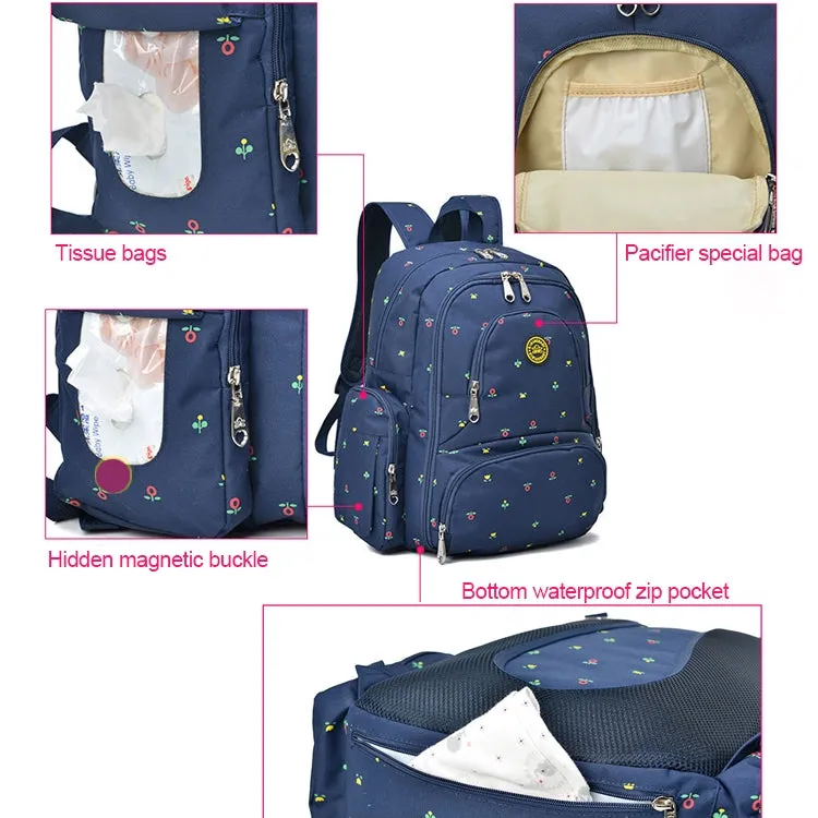 Fashion Travel Multifunctional Mother Shoulder Bag Maternity Mummy Nappy Backpack, Size: 18*30*43cm (Dark Blue Flower)